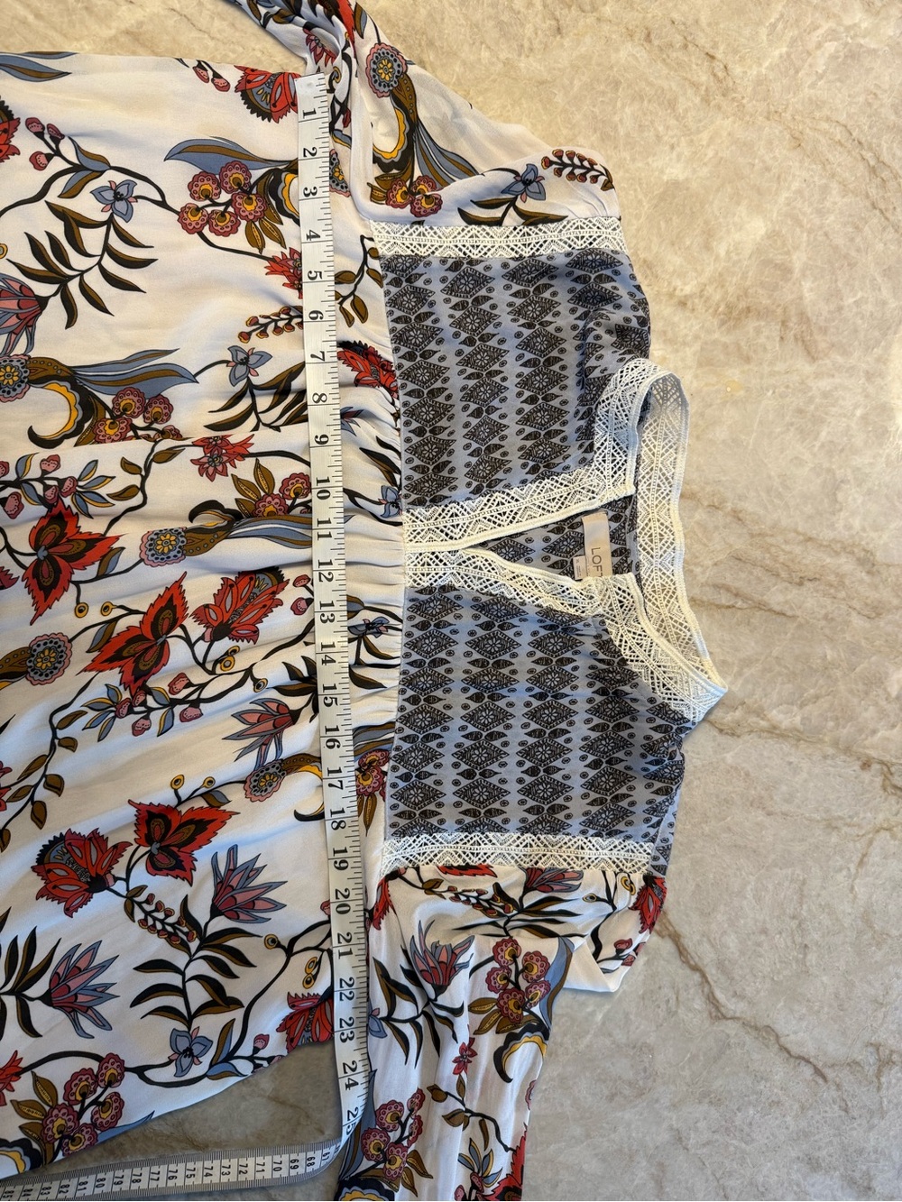 LOFT White Floral Boho floral blouse with Red & Olive Accents - Picture 6 of 8